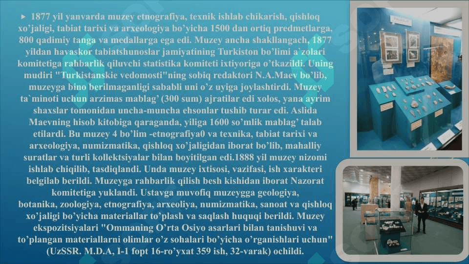 O'zbekistonda dastlabki muzeylarning vujudga kelishi 8