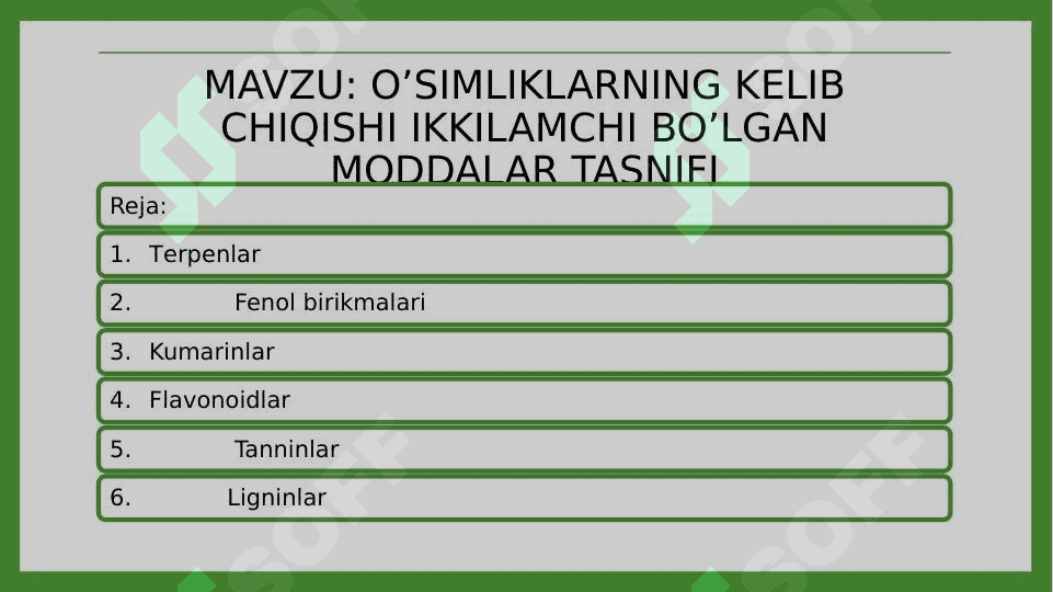 O’SIMLIKLARNING KELIB CHIQISHI IKKILAMCHI BO’LGAN MODDALAR TASNIFI 2