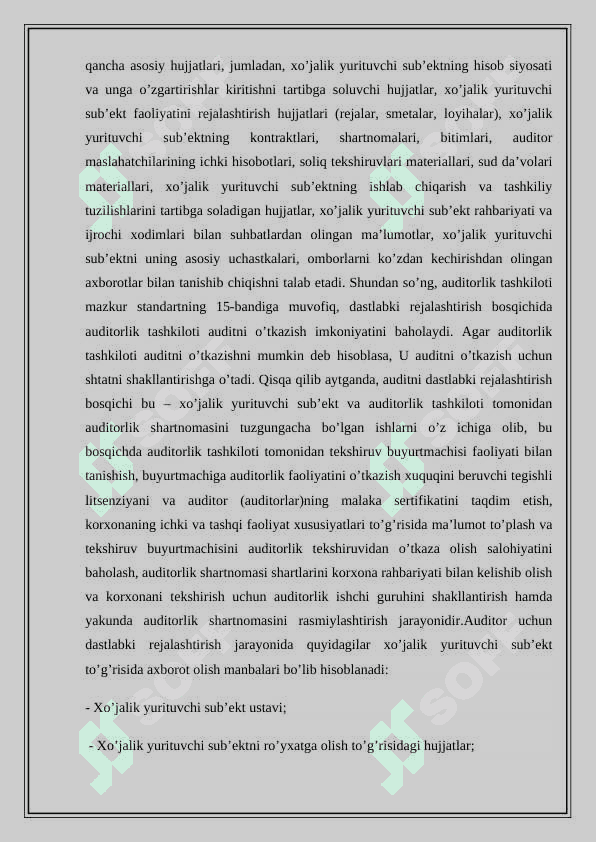 Auditning umumiy rejasini tayyorlash
                            va tuzish tartibi 8