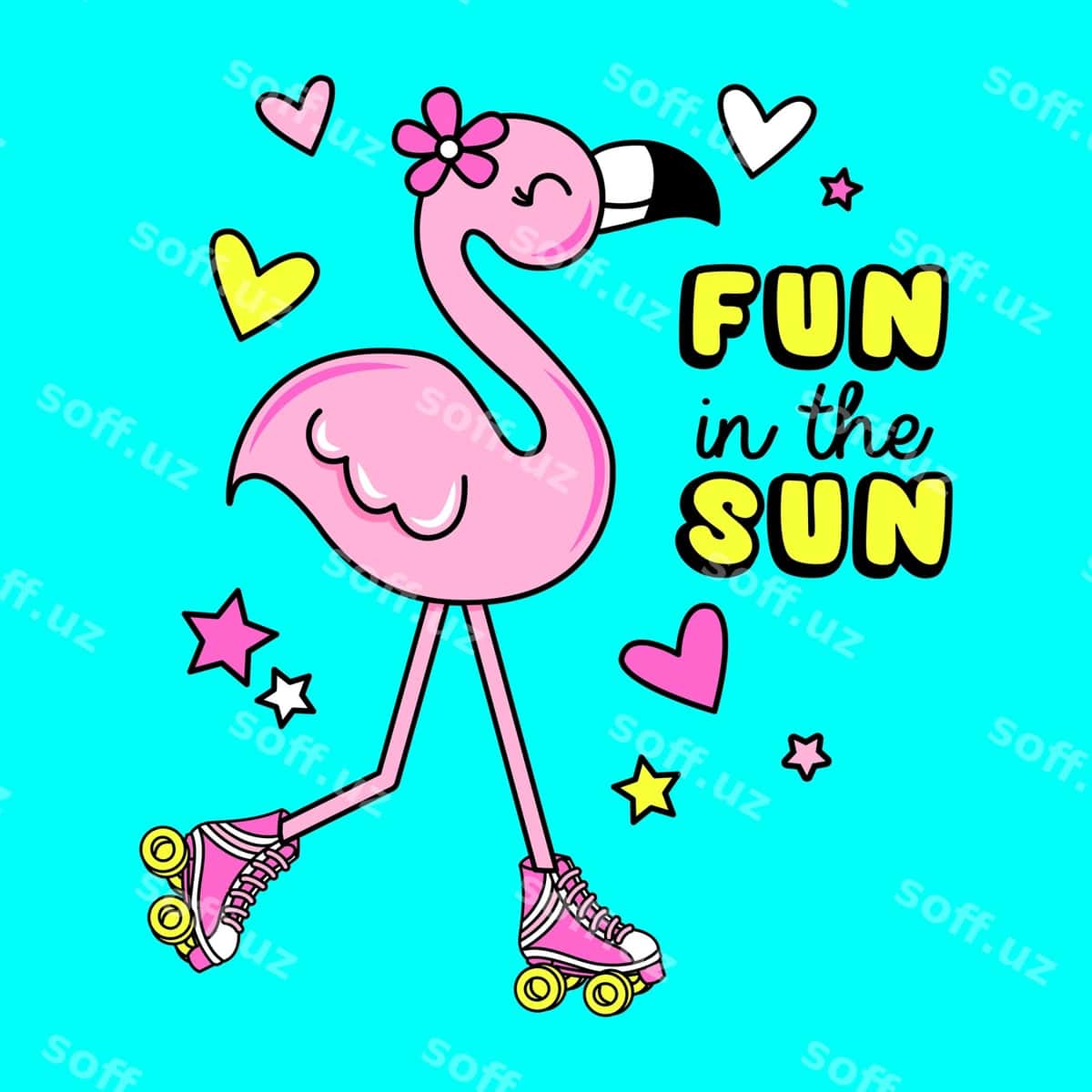 Flamingo rooler skates bilan fun quyosh matn | Flamingo with roller skates fun sun text 1