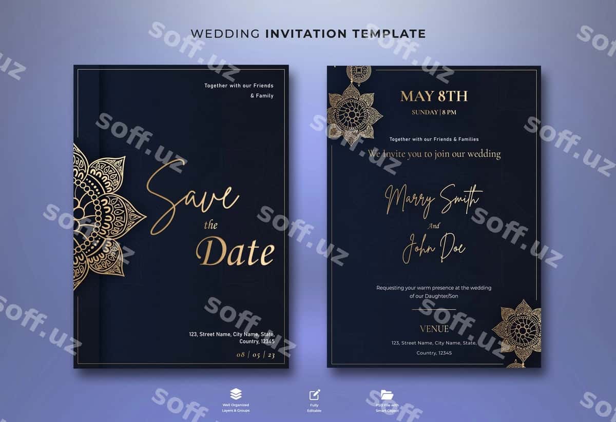 Gulli soddalash taklifnoma shabloni | Floral engagement invitation template 1