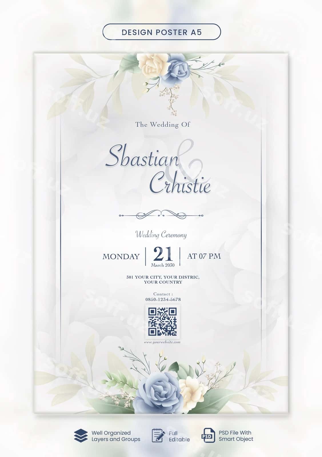 Gulli turmali taklifnoma dizayni | Floral wedding invitation design 1