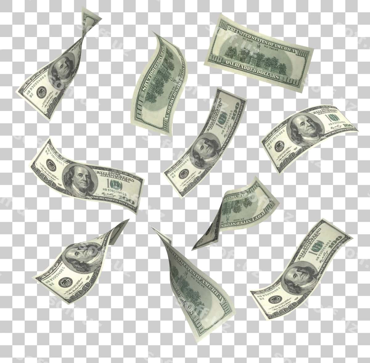 Yuz dollarlik banknotlar parvoz etmoqda. | Flying hundred dollar bills 1