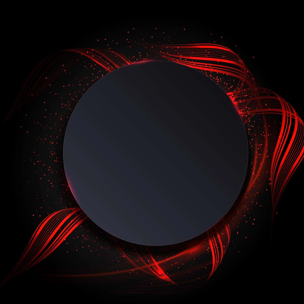 Qizil to'lqinli dumaloq ramka qora fon | Round frame black background with red waves 1