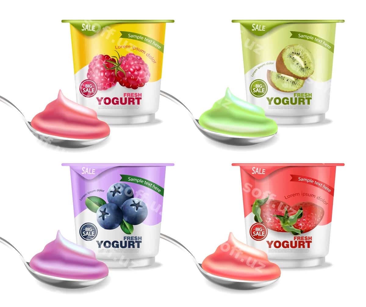 Mevalar yogurt to'plami namunasi | Fruits yogurt collection mockup 1