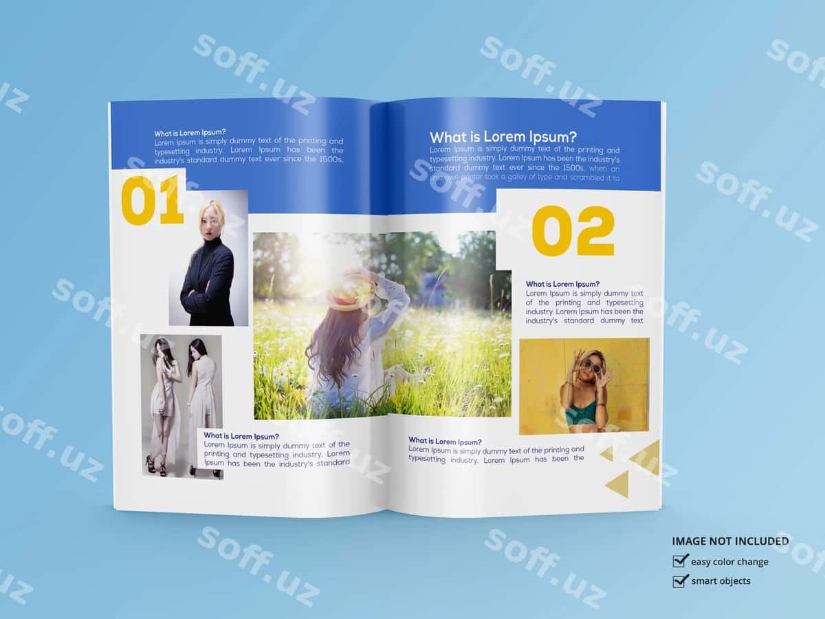 Yaltiroq jurnal maketining dizaynini ko'rsatish | Glossy magazine mockup design rendering 1