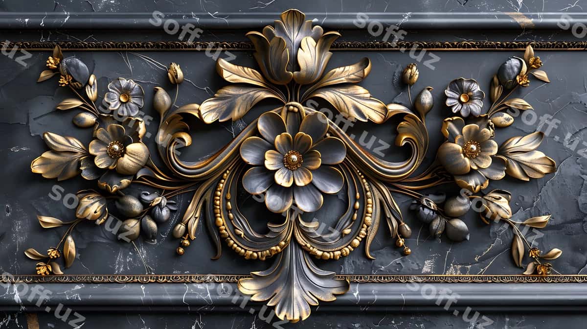 Oltin oq dizayndagi gul haykali | Gold white design flower statue 1