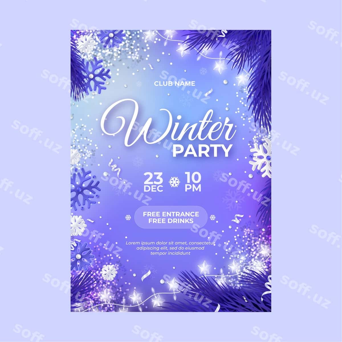Gradient qish to'yxona poster shabloni | Gradient winter party poster template 1