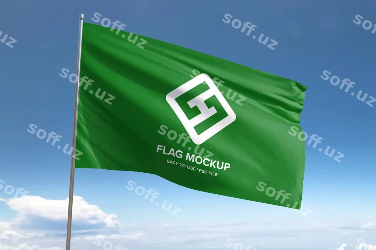 Yashil hilpiragan bayroq maketi | Green waving flag mockup 1