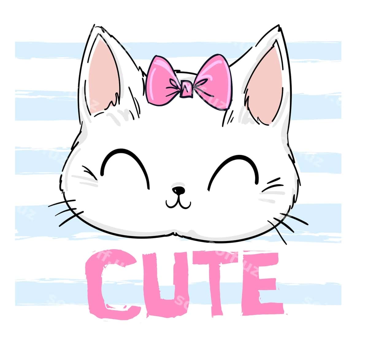 Qo'l bilan chizilgan sevimli mushuk bant | Hand drawn cute cat bow 1