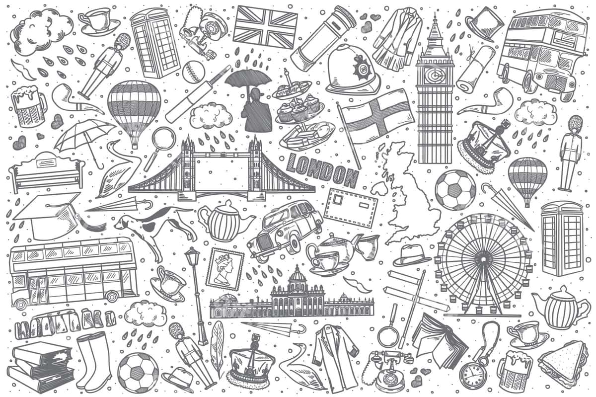 Qo'lda chizilgan Angliya doodle to'plami | Hand drawn england doodle set 1