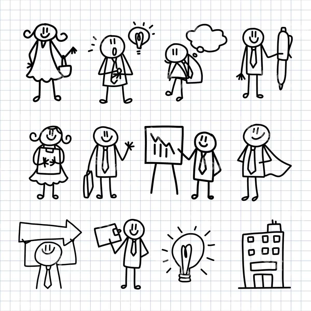 Qozib chizilgan stikmenlar to'plami | Hand drawn stickman collection 1