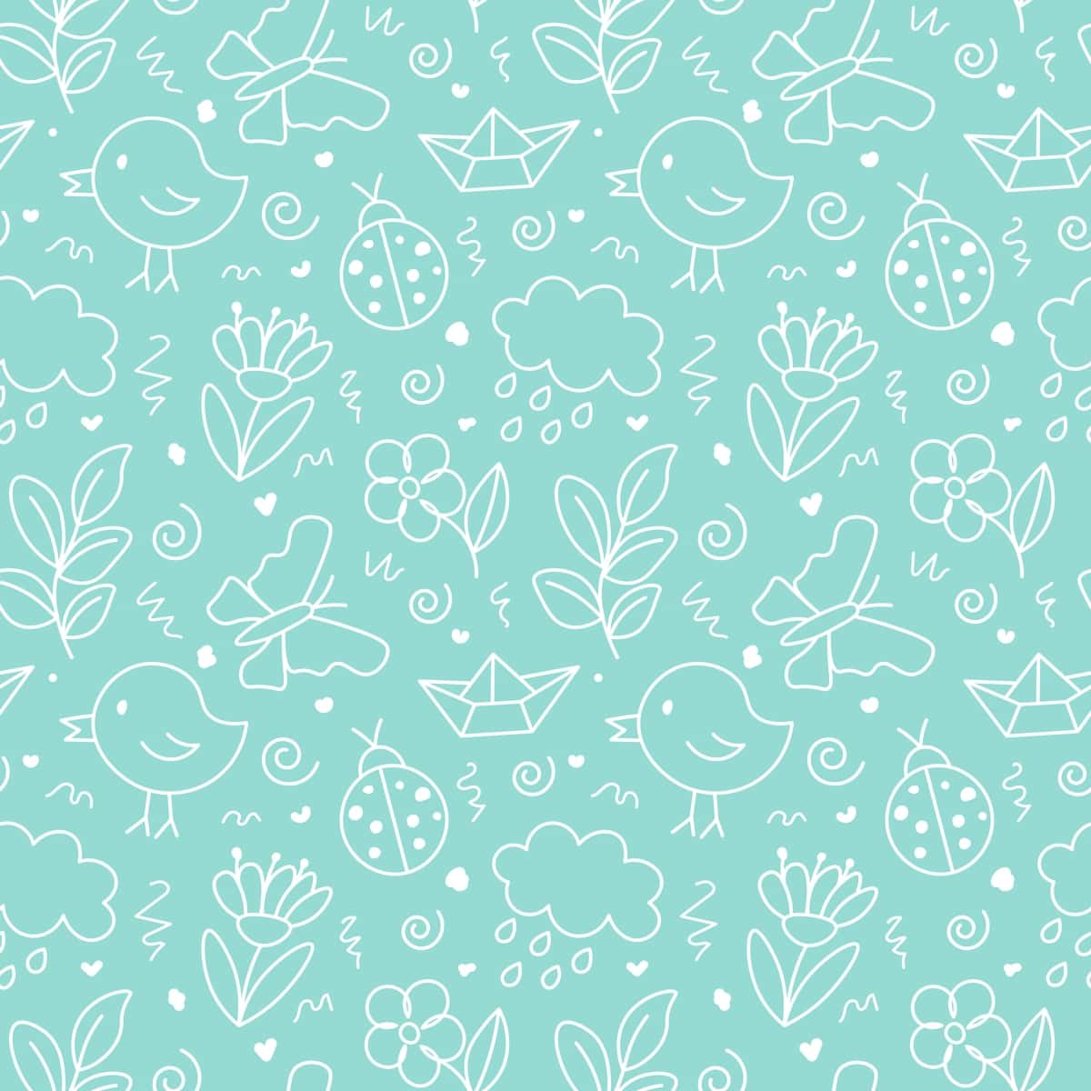 Qo'lda chizilgan bahor doodle choksiz naqsh multfilm yoqimli fon | Hand drawn spring doodle seamless pattern cartoon cute background 1