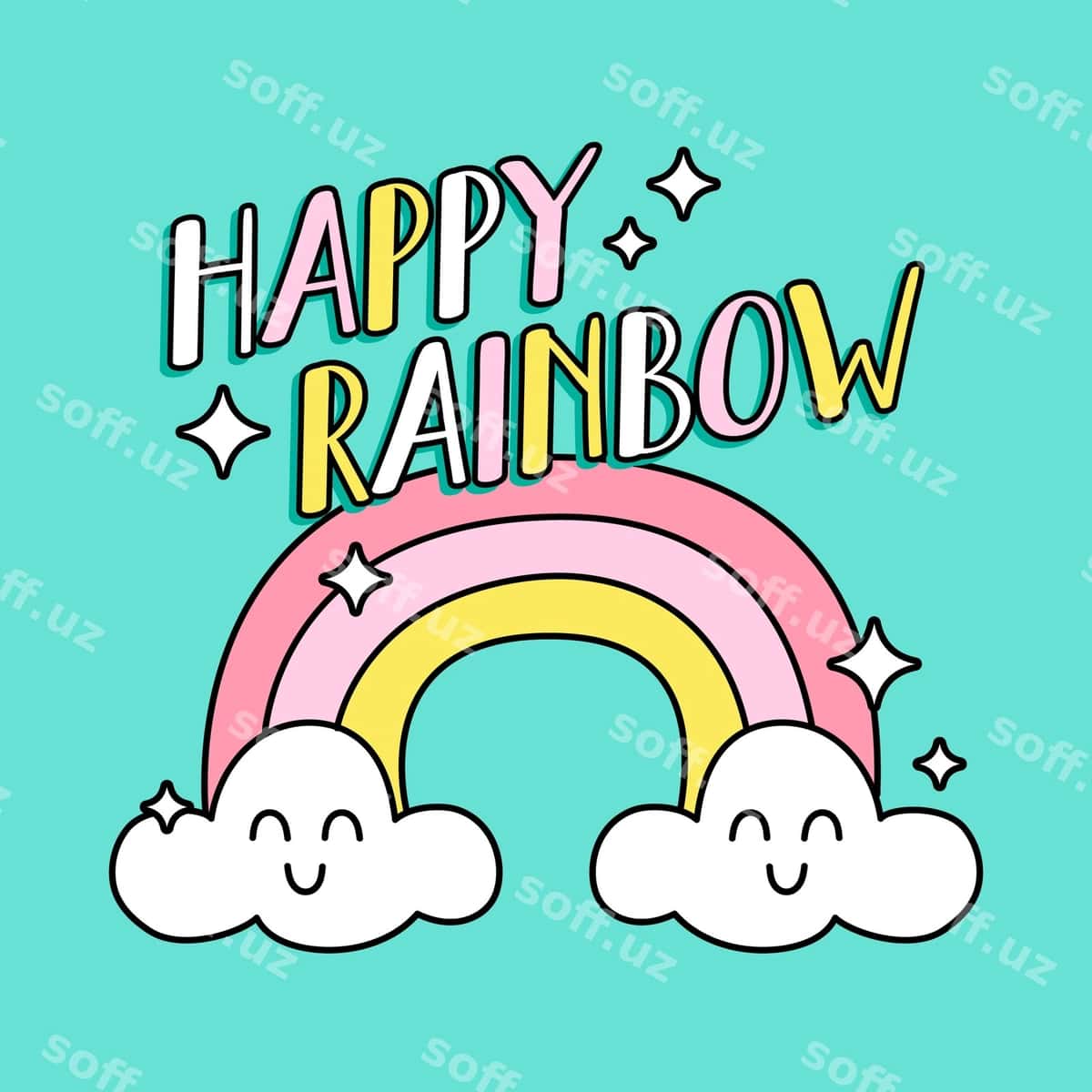 Bulutlar bilan baxtli kamalak matni | Happy rainbow text with clouds 1