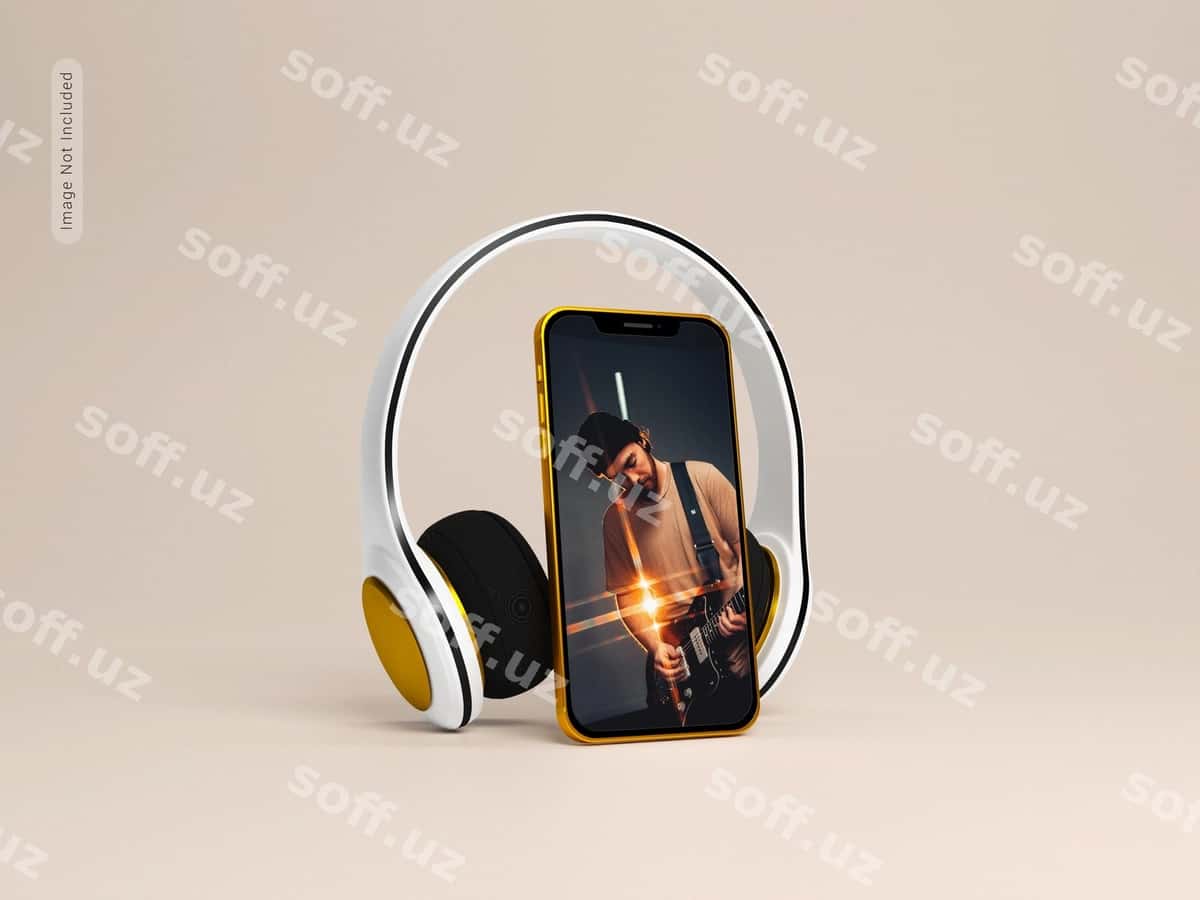 Mobil telefon maketi bilan minigarnitura | Headphone with mobile phone mockup 1