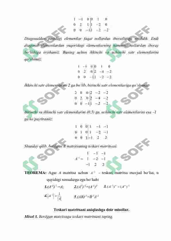 KVADRAT MATRITSANING DETERMINANTI. IKKINCHI VA UCHINCHI TARTIBLI DETERMINANTLARNI HISOBLASH.ELEMENTLARNING MINORLARI VA ALGEBRAIK TO’LDIRUVCHILARI. DETERMINANTLARNING ASOSIY XOSSALARI.YUQORI TERTIBLI DETERMINANTLARNI HISOBLASH. 3