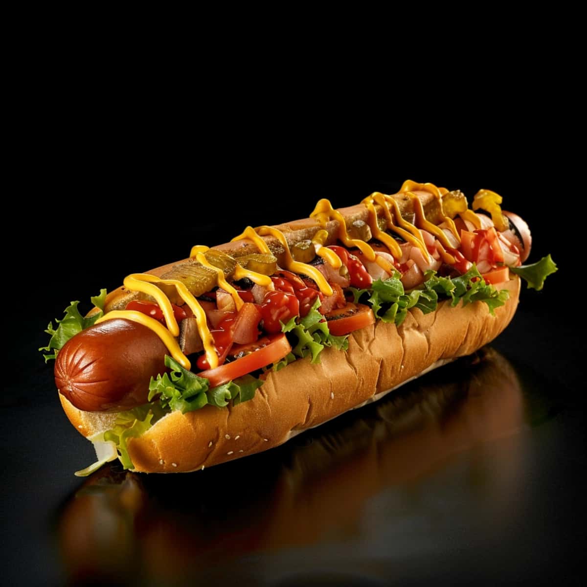 Xantal ketchup sousi bilan tasvirlangan hotdog | Image hotdog with mustard ketchup sauce 1