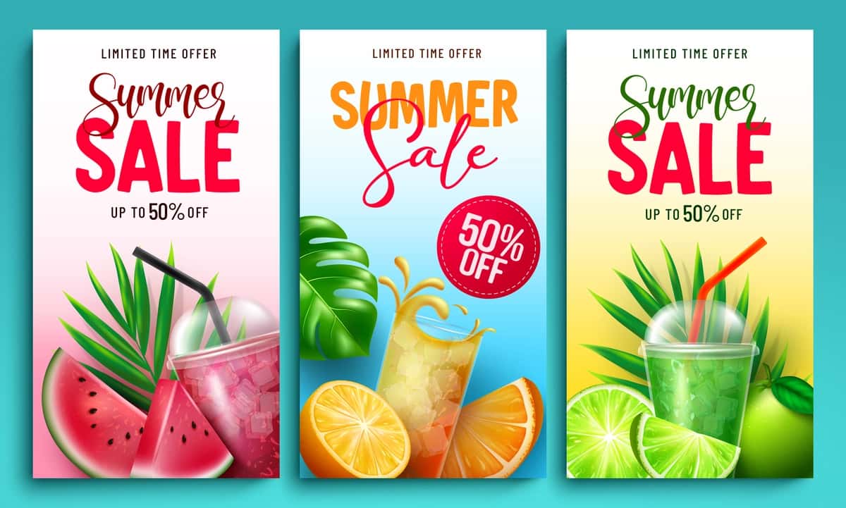 Yozgi sotuvlar vektor plakatlar to'plami yozgi savdo matni cheklangan vaqt taklifi | Summer sale vector poster set summer sale text limited time offer 1