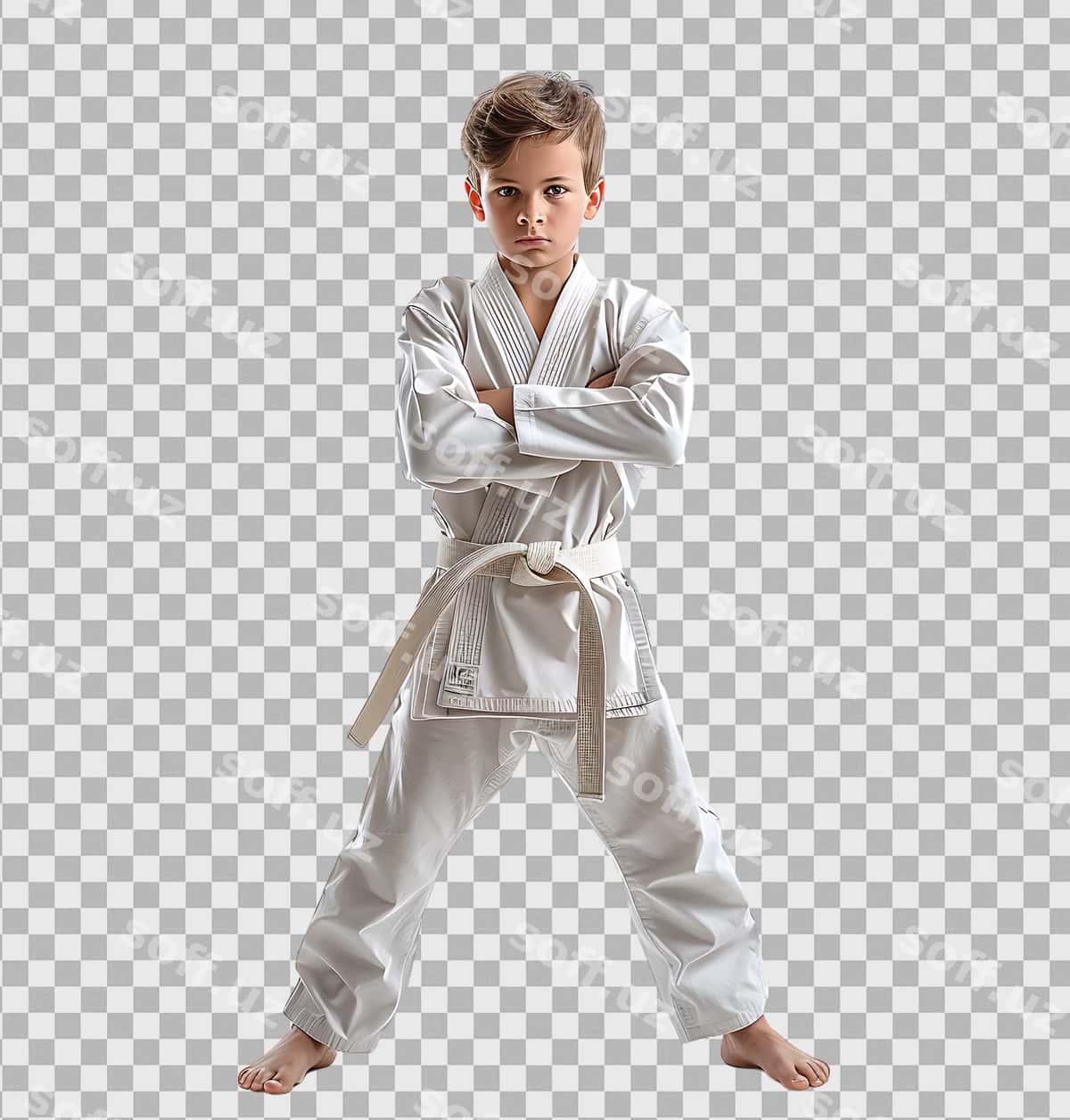 Karate bola posatsiya qilayotgan shaffof fonda | Karate kid posing transparent background 1