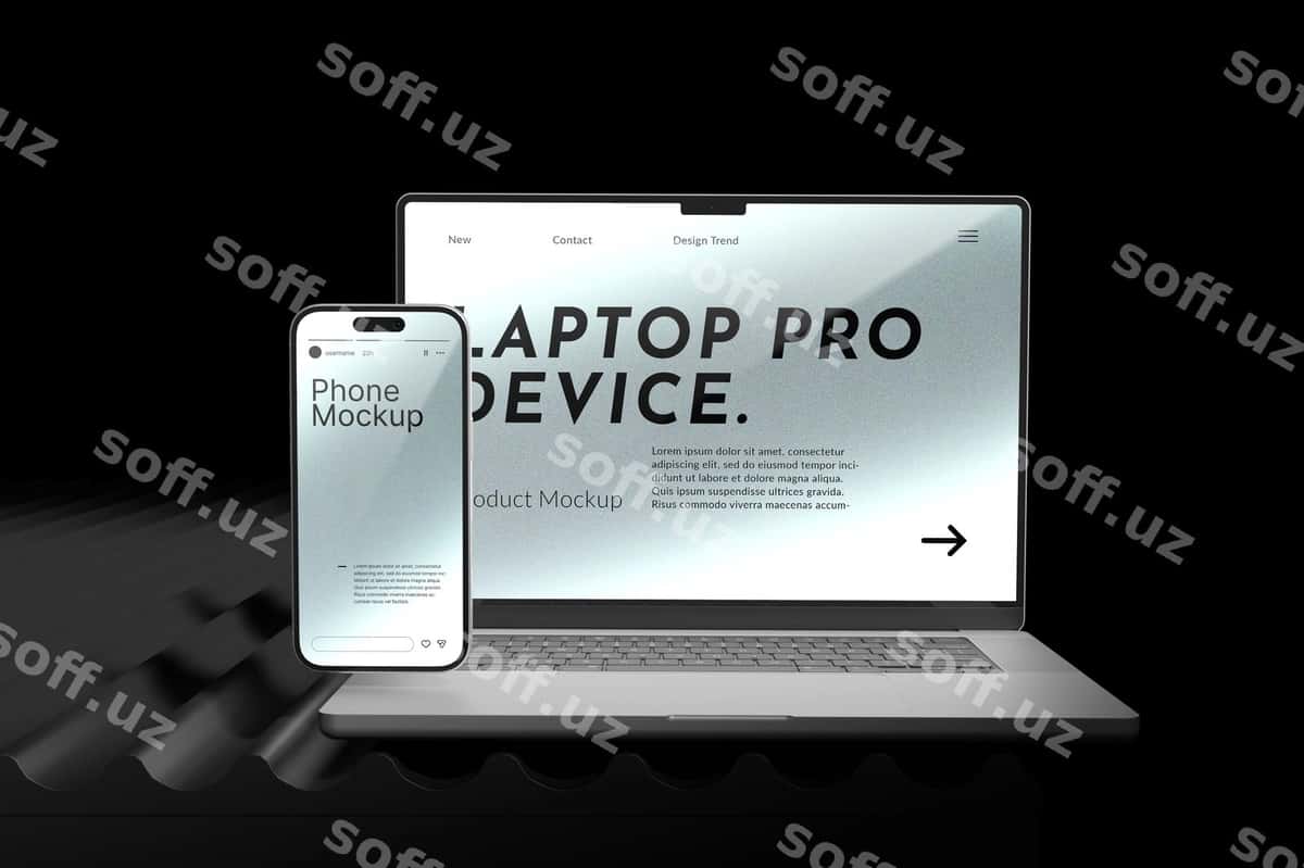 Laptop telefon qurilma mockup | Laptop phone device mockup 1