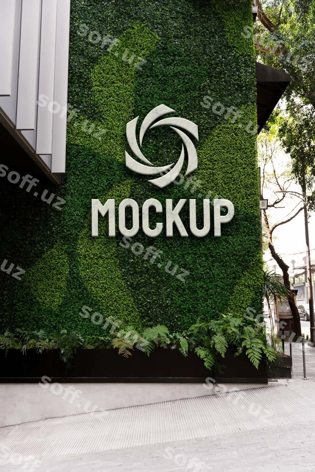 Yumshoq devor logotipi mockup | Leafy wall logo mockup 1