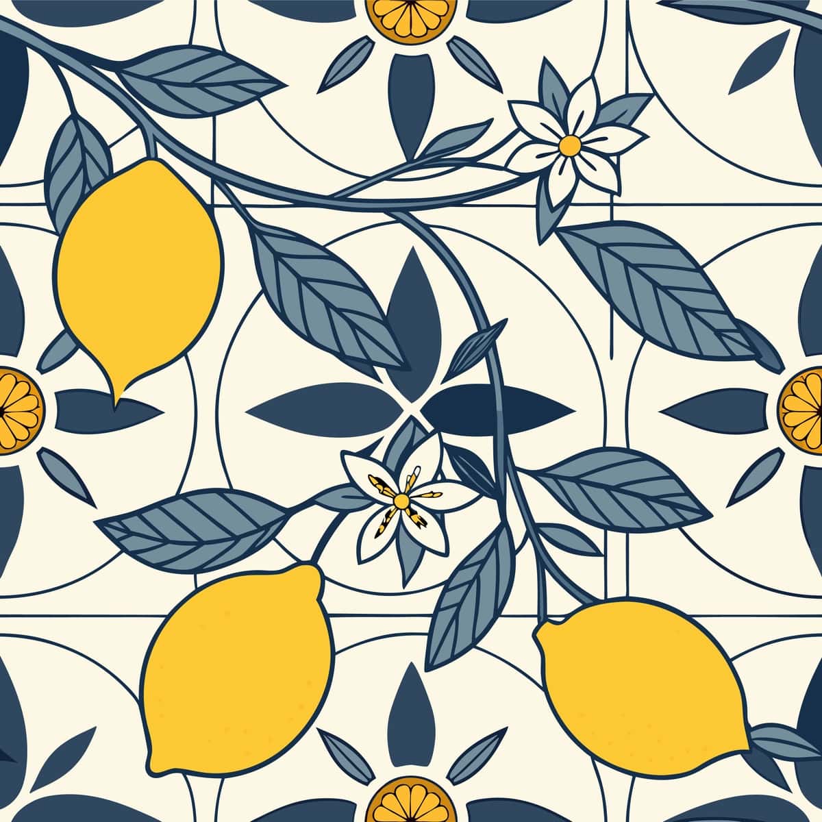 Limon novdasi gulli kafel dizayni | Lemon branch floral tile design 1
