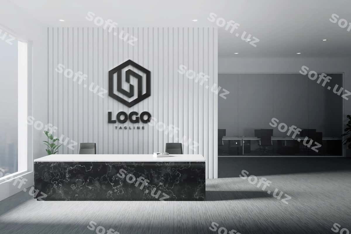 Logo namunasi qabulxona stoli | Logo mockup receptionist desk 1