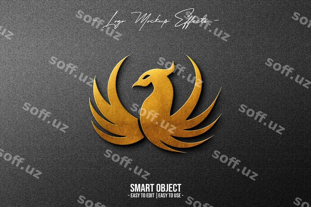 Logotip namunasi oltin Fenyx bilan | Logo mockup with gold phoenix 1
