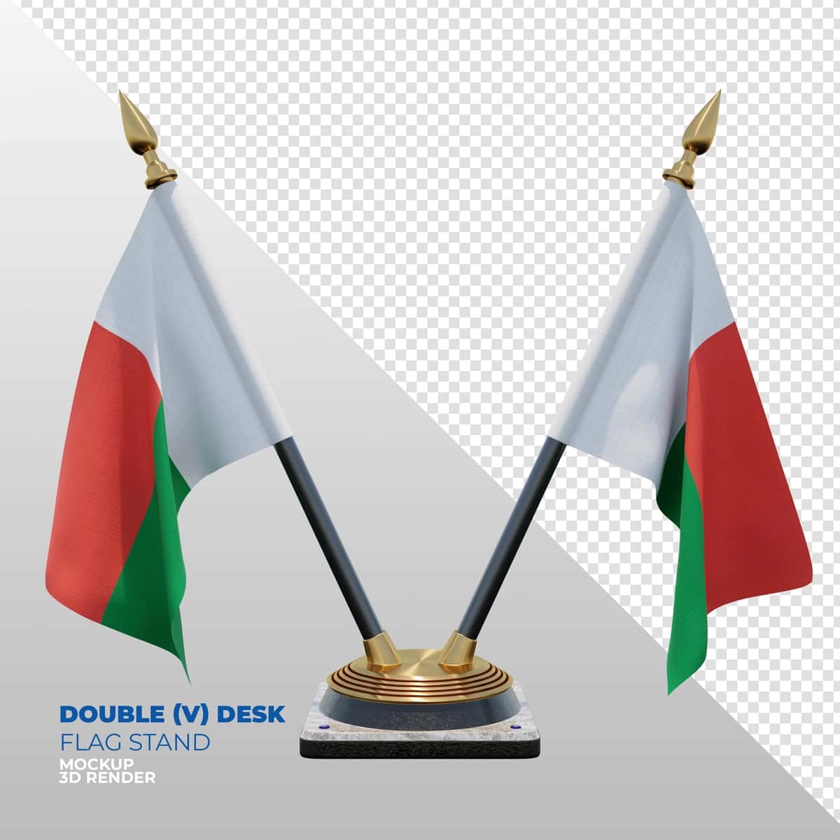 Madagaskar realistik 3D teksturali ikki stolli bayroq stend kompozitsiyasi | Madagascar realistic 3d textured double desk flag stand composition 1
