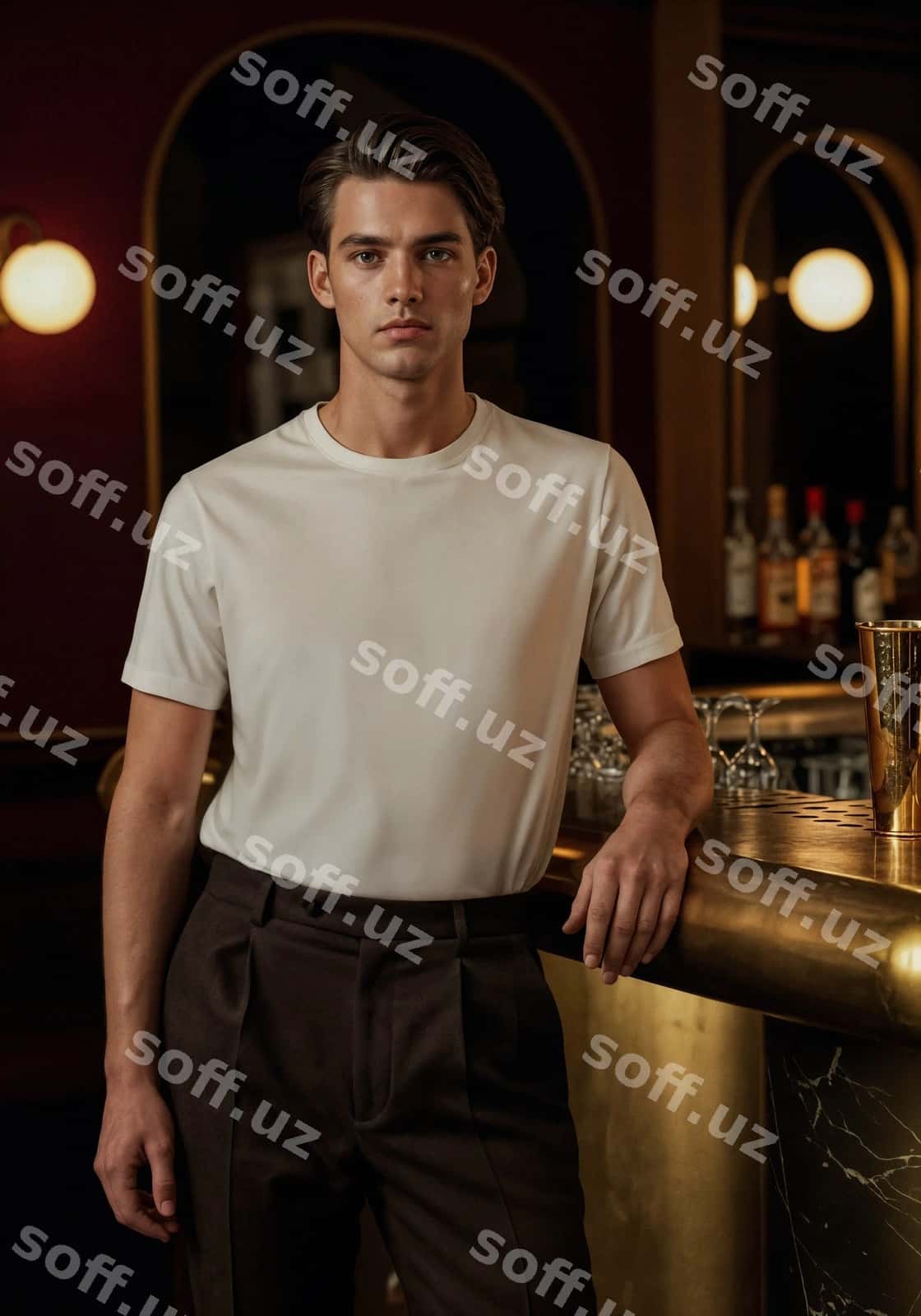 Oq ko'ylak kiygan erkakning maketi | Man wearing white shirt mockup 1