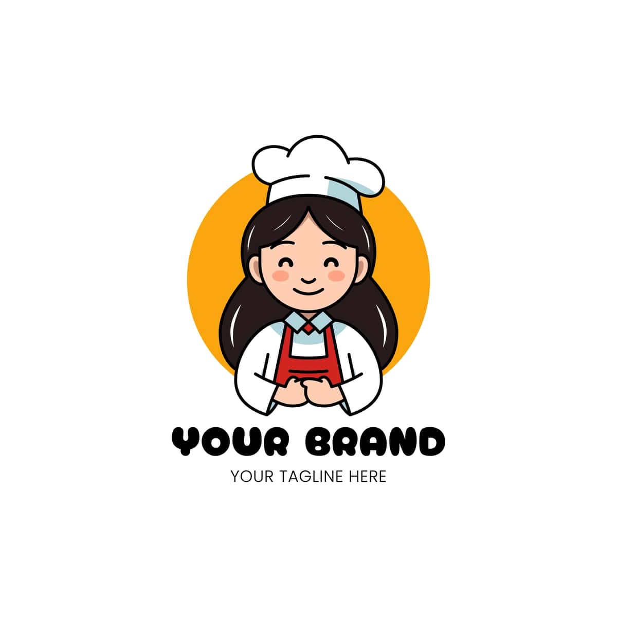 Yoqimli baxtli oshpaz qiz oddiy vektor maskot logotipi dizayni | Cute happy chef girl simple vector mascot logo design 1