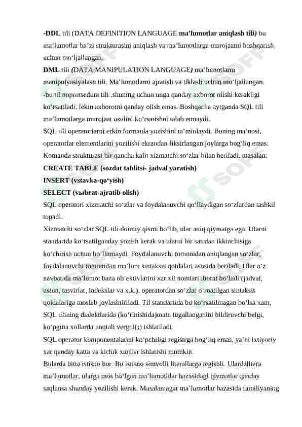 SQL yordamida ma’lumotlar bazasini yaratish. 2