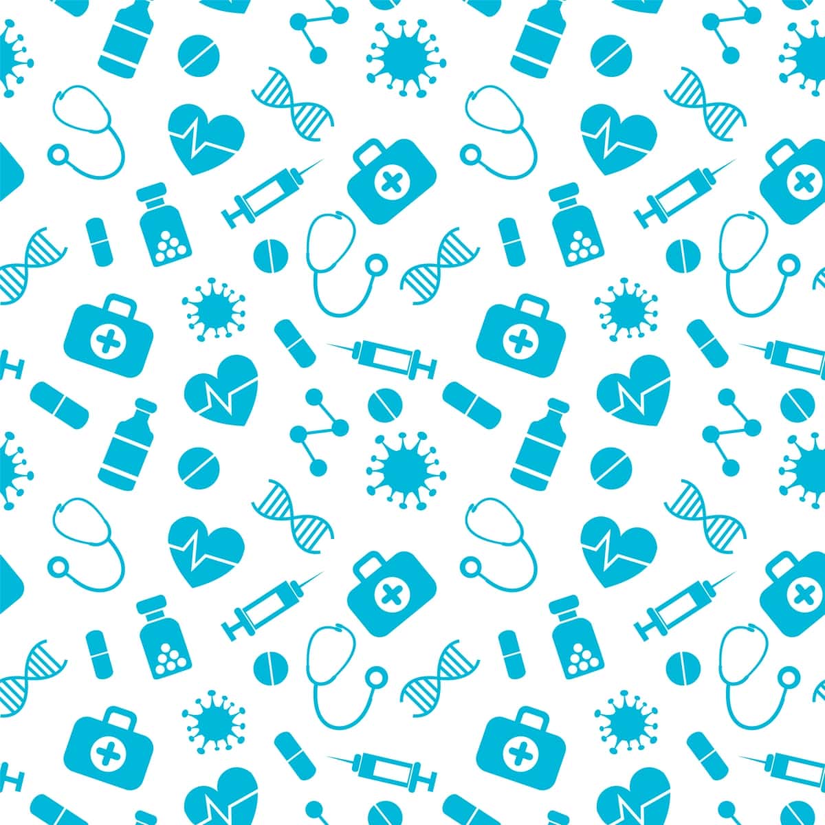 Oq tibbiy elementlar oq fon bilan vektor choksiz naqsh | Vector seamless pattern with white medical elements white background 1