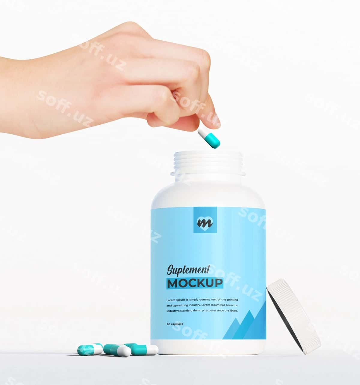 Dori-darmon qo'shimchalari uchun shisha maketi | Medicien bottle suplements mockup 1