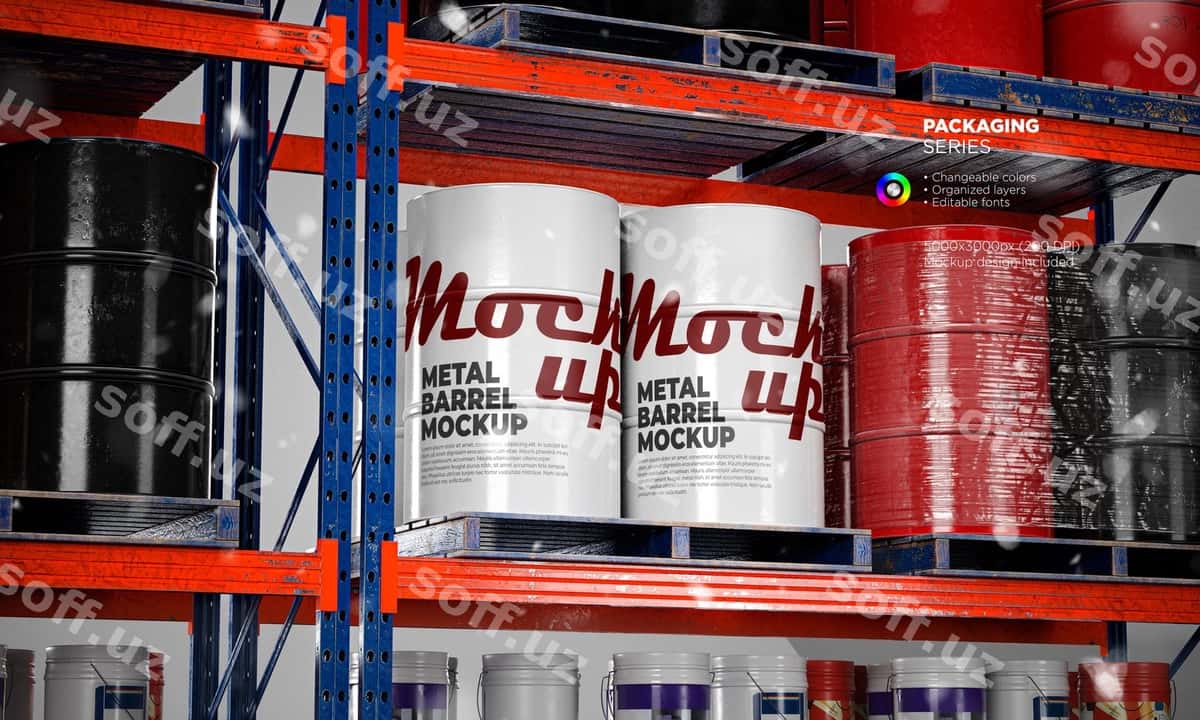 Metal bombo lar namunasi | Metal drum barrels mockup 1