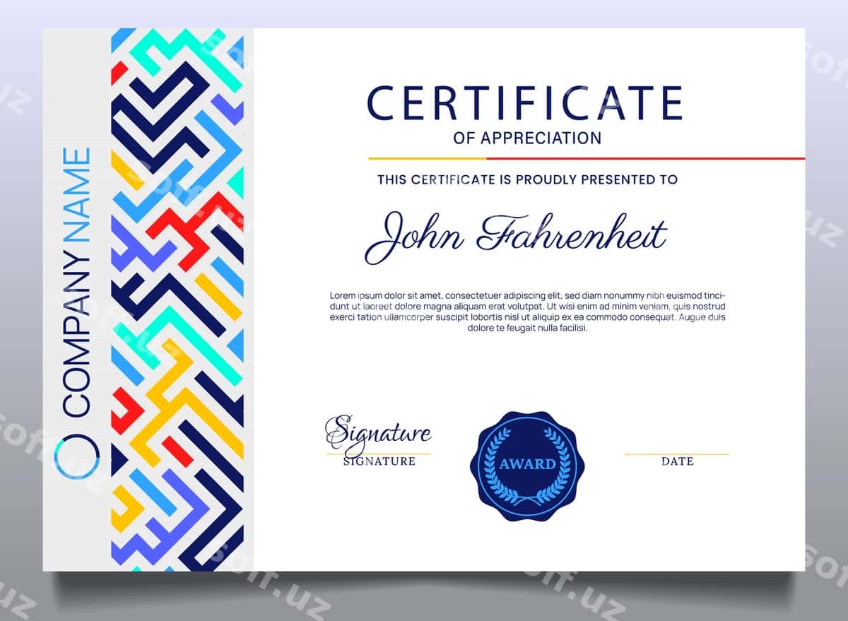 Zamonaviy sertifikat shablon dizayni | Modern certificate template design 1