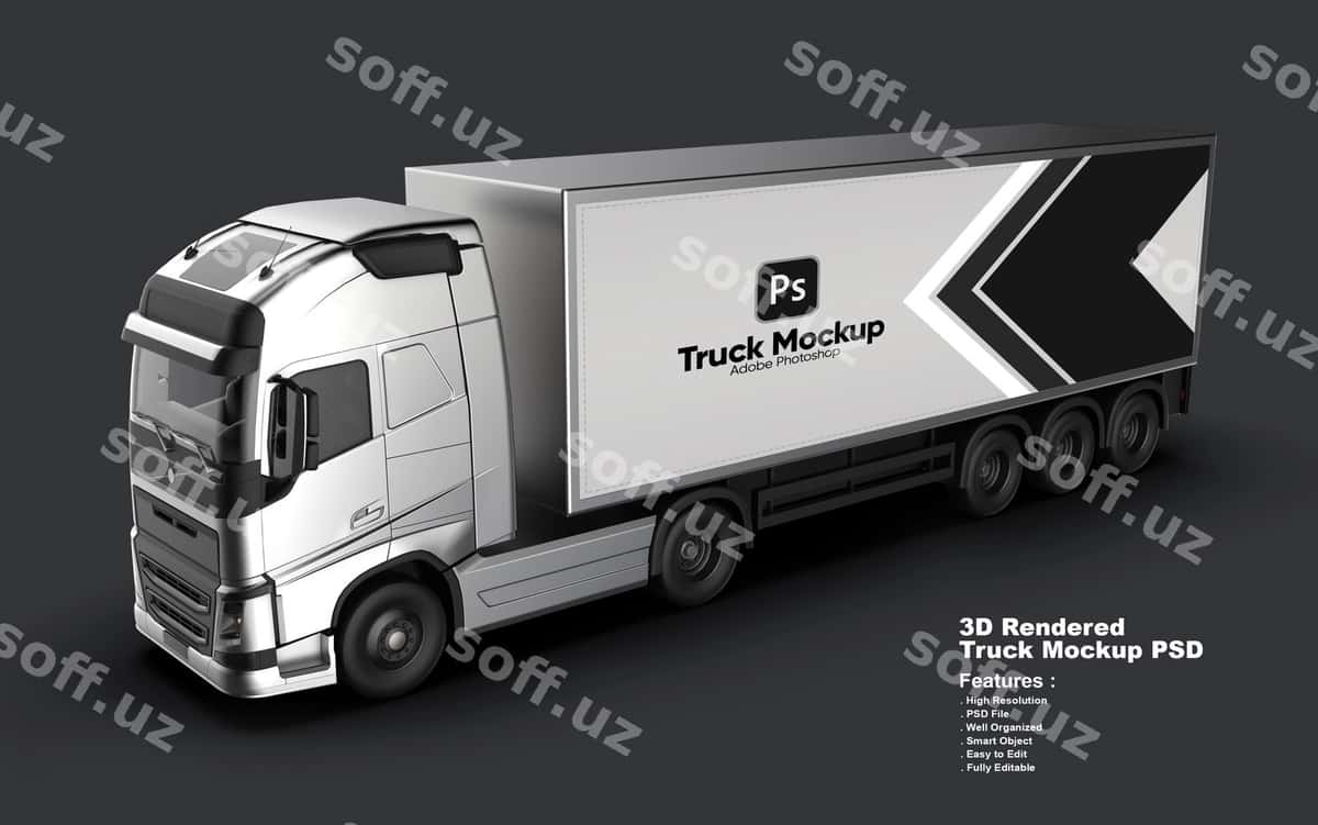 Zamonaviy yetkazib beruvchi yuk avtomobili 3D namunasi | Modern delivery truck 3d mockup 1