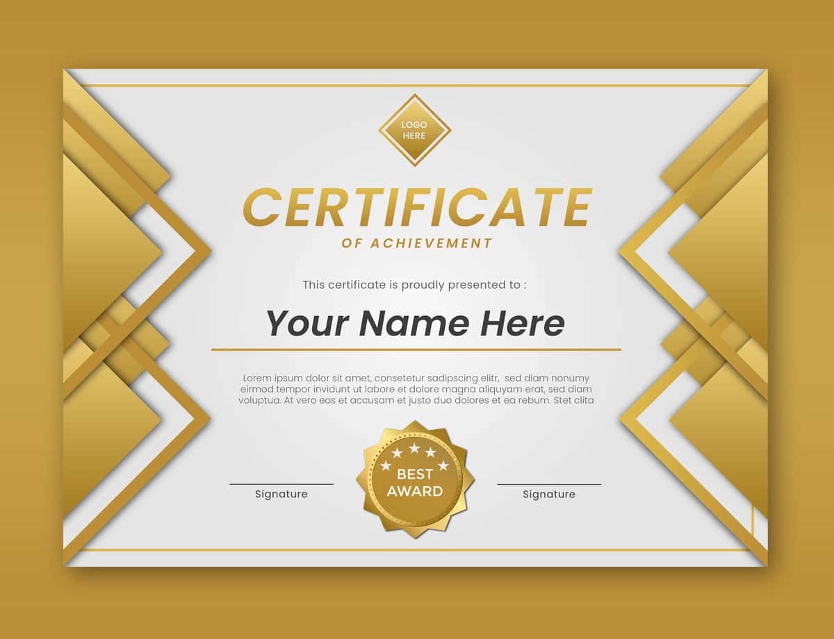 Hashamatli oltin sertifikat shablonining landshafti | Luxury golden certificate template lanscape 1