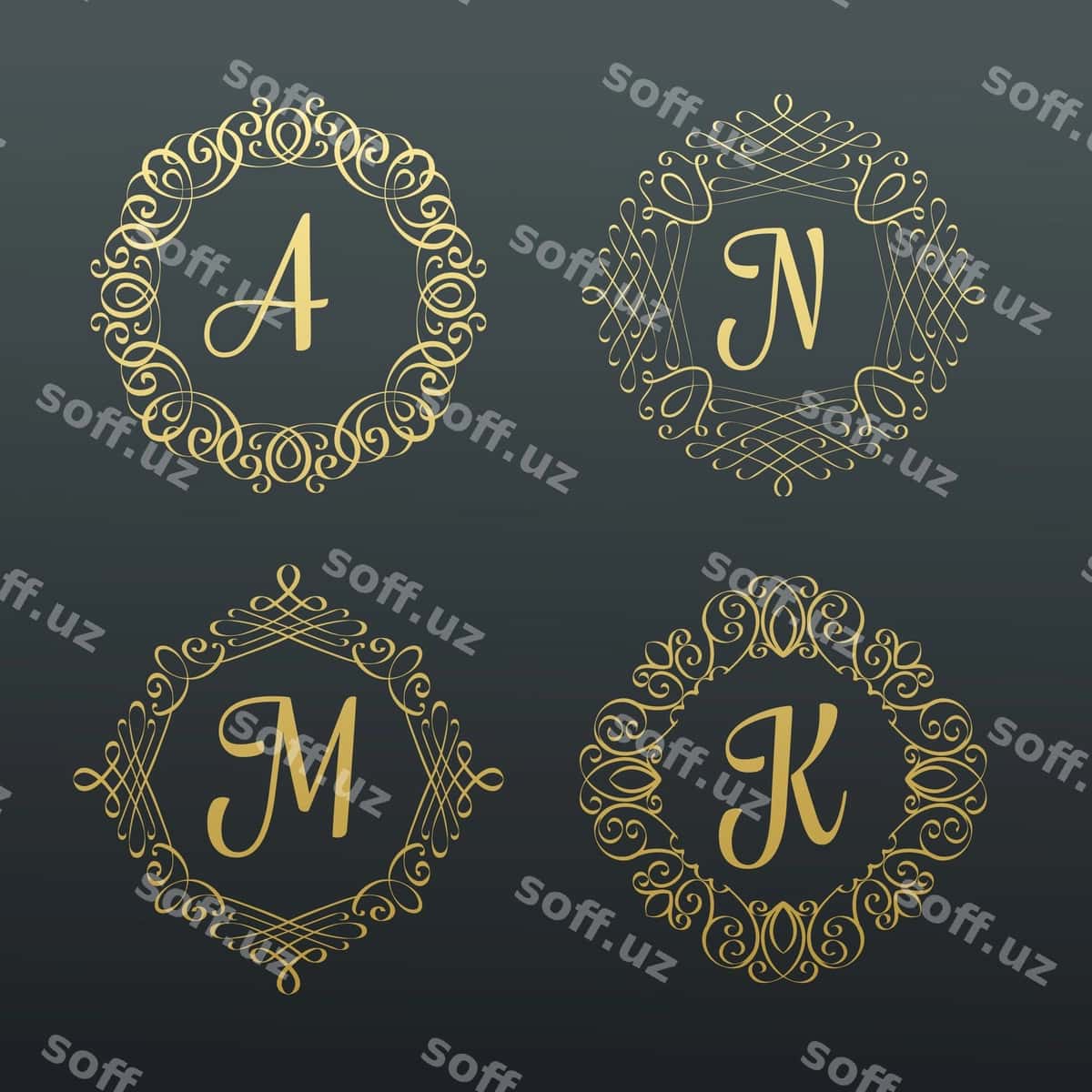Monogrammalar kalligrafik orqalar | Monograms calligraphic borders 1