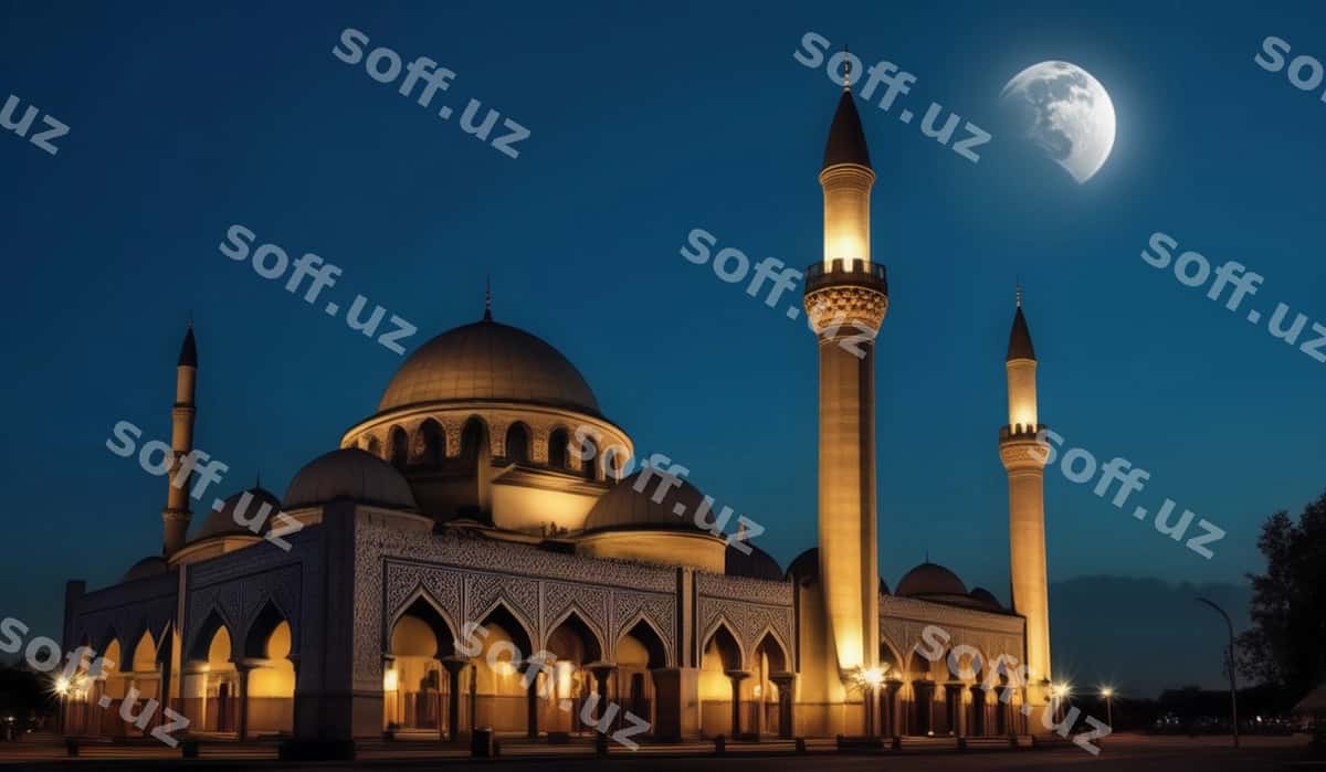 Masjid to'liq oy orqa fonda | Mosque with full moon background 1