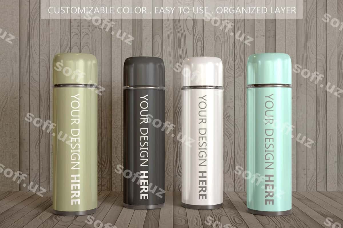 Bir nechta stakan vakuum flasks namunasi | Multiple tumbler vacuum flask mockup 1