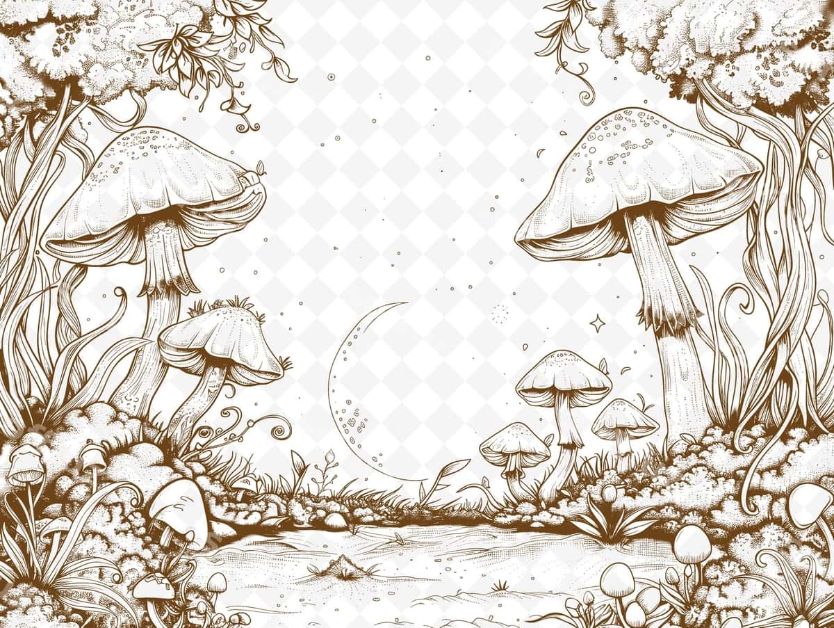 Qozon o'simliklari maydoni hilol yulduzlar bilan | Mushrooms field with moon stars 1