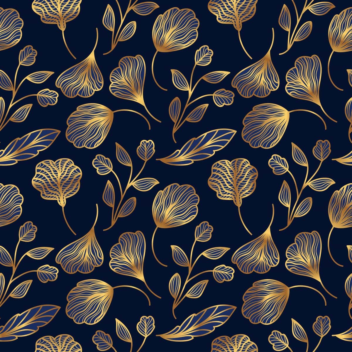 Hashamatli ko'k oltin gul naqsh qo'lda chizilgan choksiz gul naqsh | Luxury blue gold flower pattern hand drawn seamless floral pattern 1