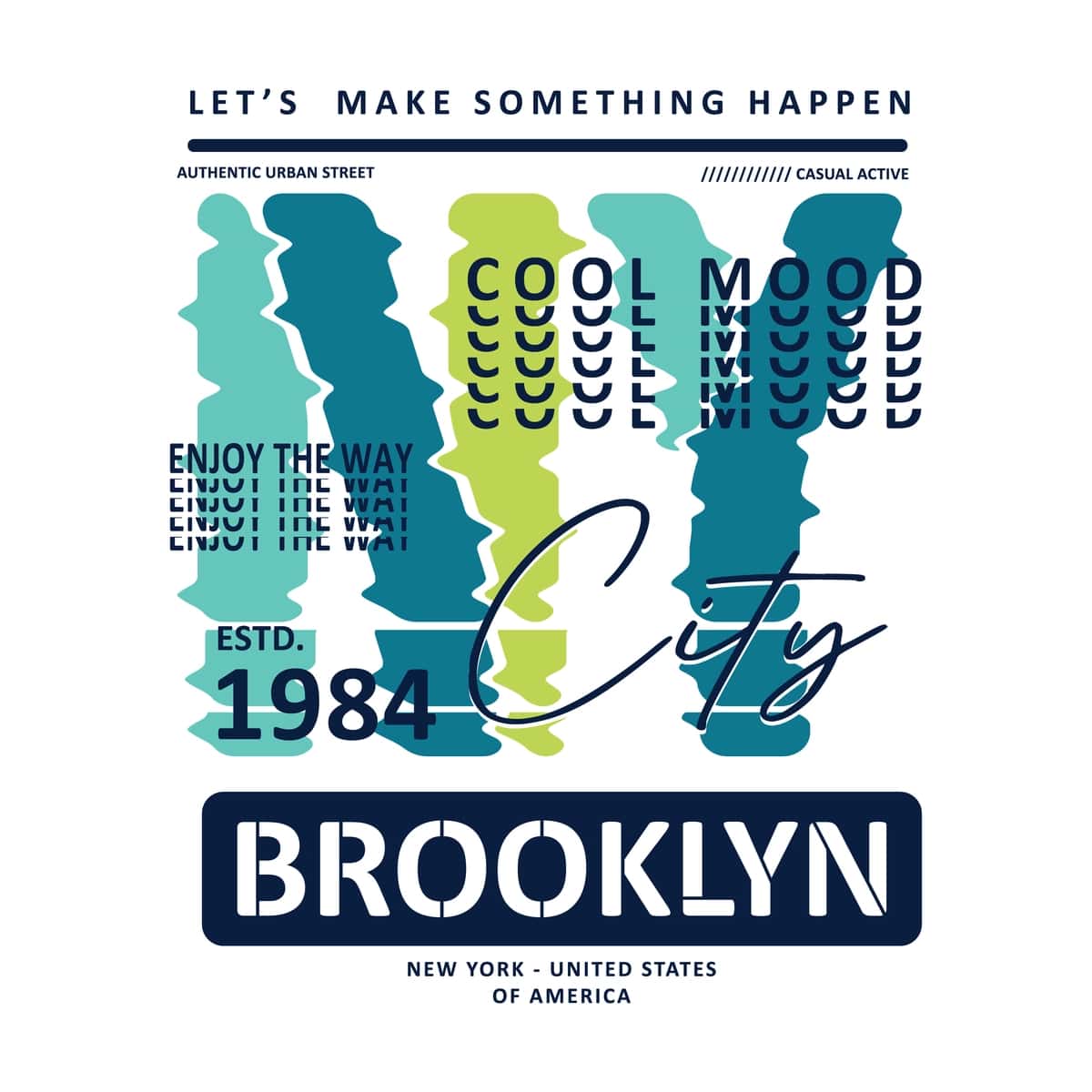 Bruklin tipografiyasi vektorli grafik dizayn moda illyustratsiyasi tasodifiy | Brooklyn typography vector graphic design fashion illustration casual 1
