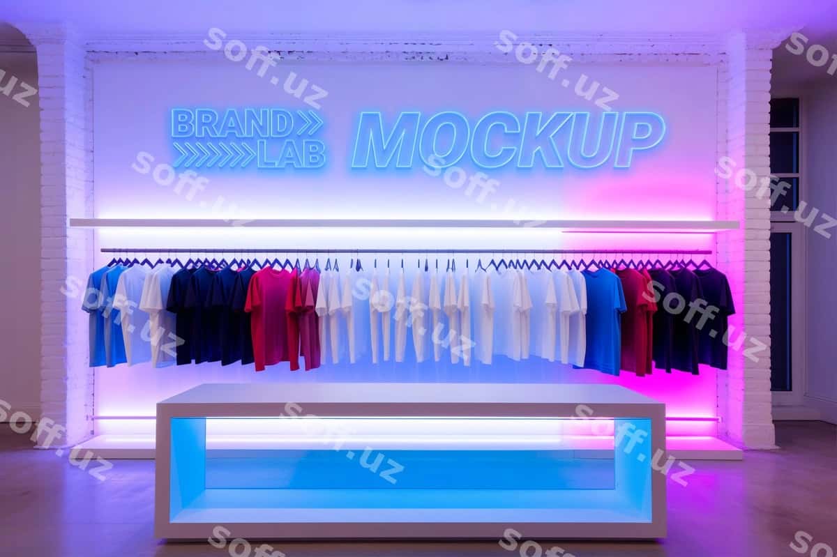 Neon do'kon içon namunasi | Neon store interior mockup 1