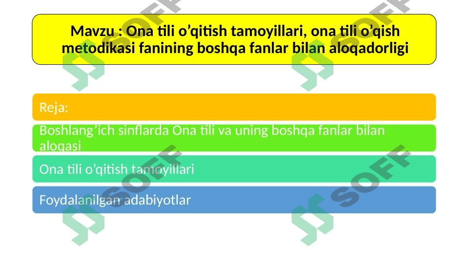 Ona tili o’qitish tamoyillari, ona tili o’qish metodikasi fanining boshqa fanlar bilan aloqadorligi 1