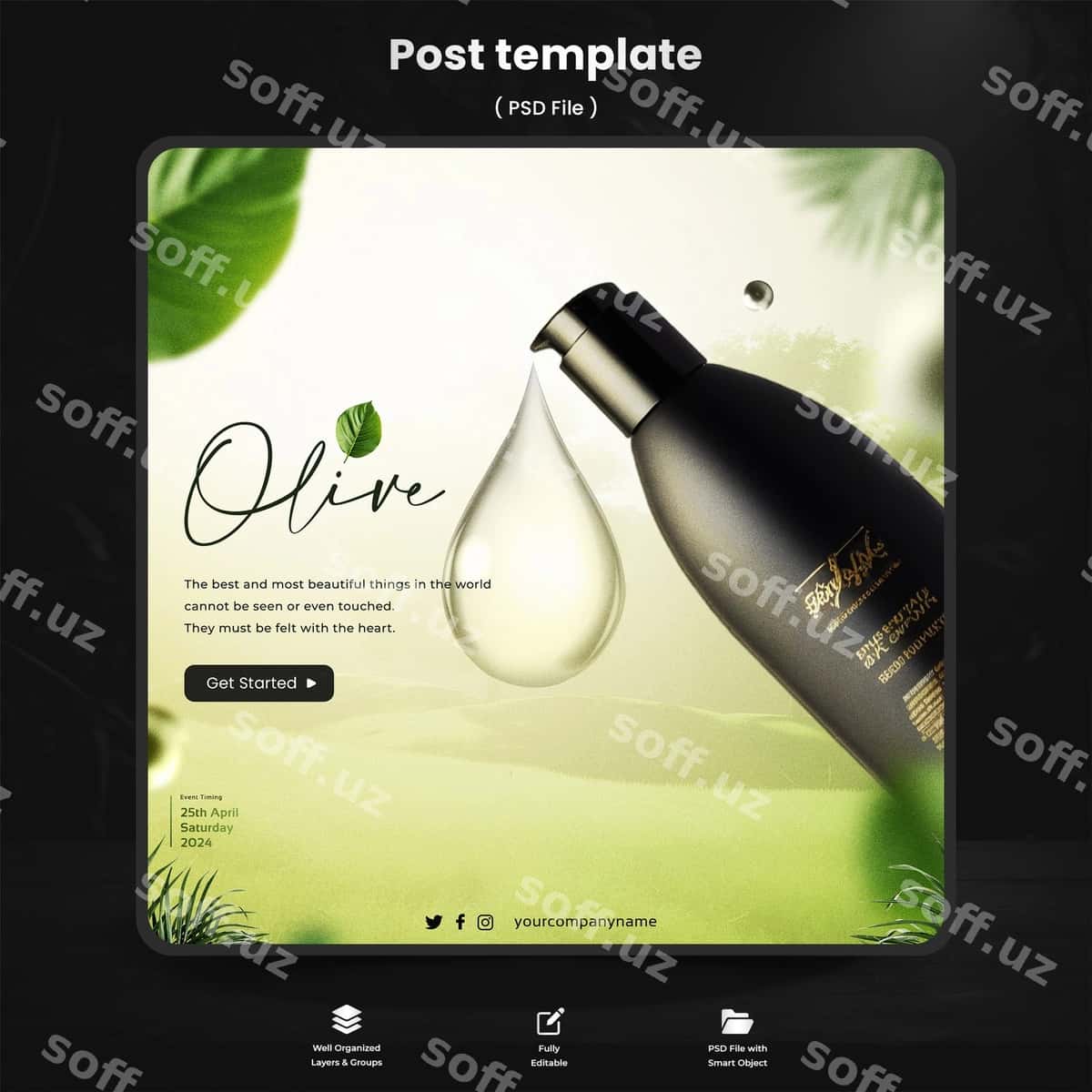 Organik kosmetika kvadrat flyer shabloni | Organic cosmetic squared flyer template 1