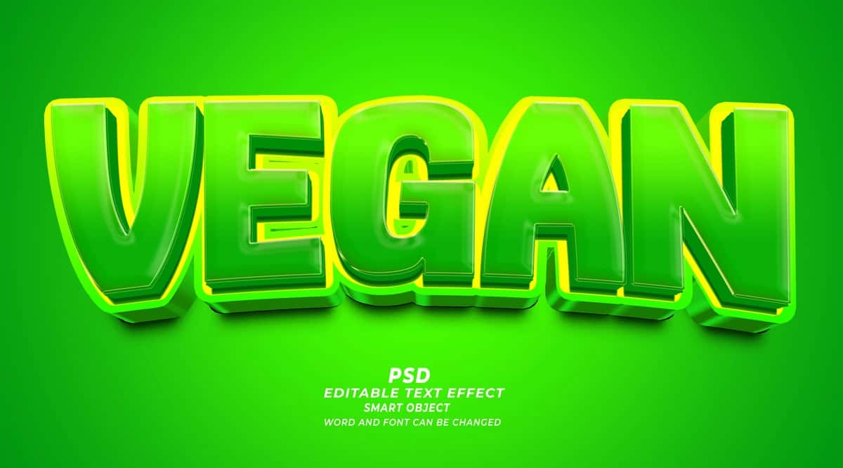 Vegan 3D tahrirlanadigan matn effekti fotoshop uslubi | Vegan 3d editable text effect photoshop style 1