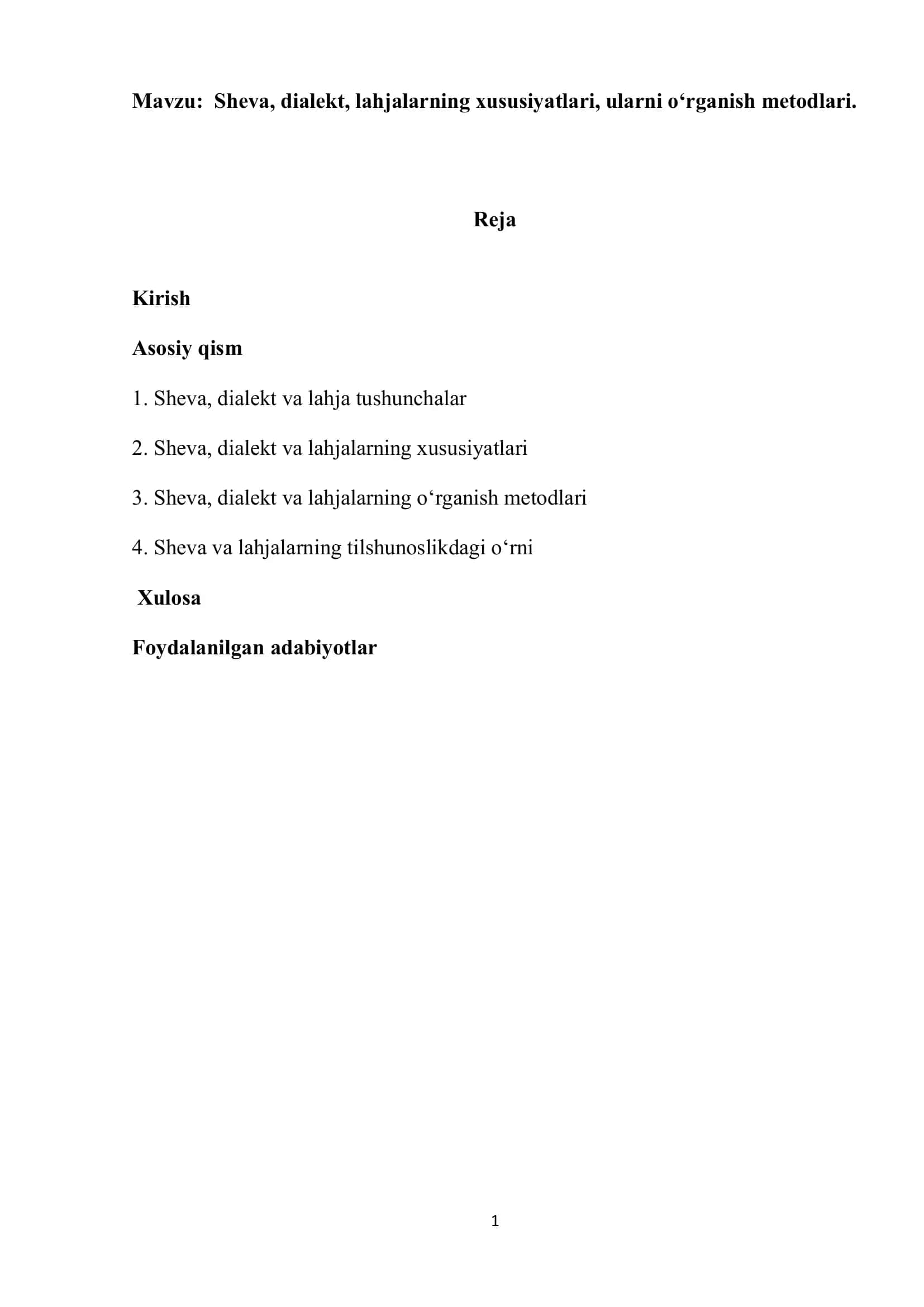 Sheva, dialekt, lahjalarning xususiyatlari, ularni o‘rganish metodlari 1