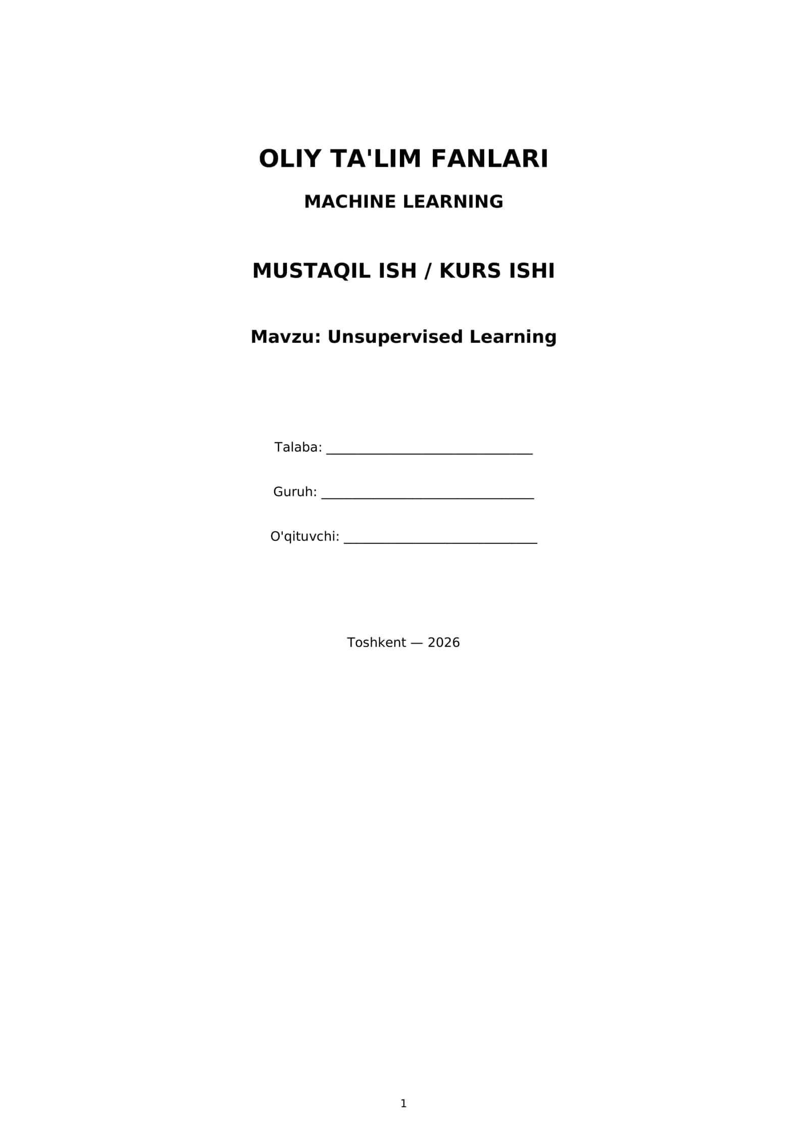 Unsupervised Learning 1